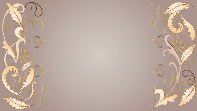 floral background with gold ornament,Ottoman style, frame, Tezhip, saz leaf, Turkish, tile, Iznik, arabesque, packaging, greeting, invitation, hand-drawn, copy space