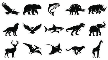Collection of various wild animal silhouettes © AVII.