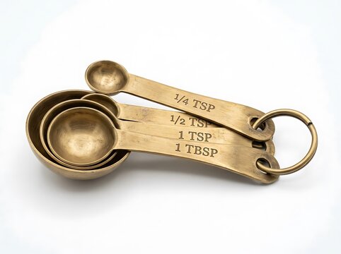 Vintage measuring spoons set with four sizes isolated on white background