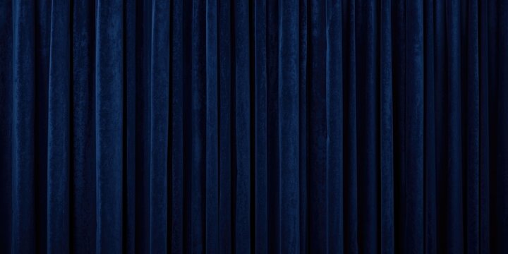 Navy Blue Velvet Curtain Draped in Even Folds