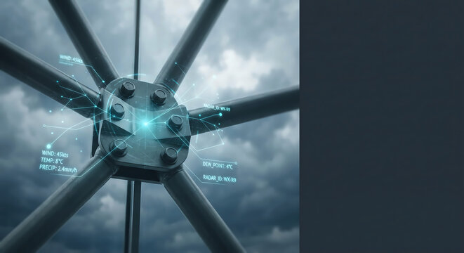 Titanium Radar Dome Frame Junction under Storm Sky