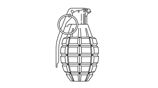 Hand grenade with pin detailed line art silhouette