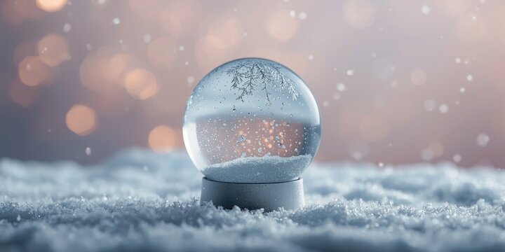 Snow globe with a winter scene sitting on snow