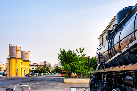 FS 740.351 Locomotive With Historic Water Tower And Bus Terminal Pescara