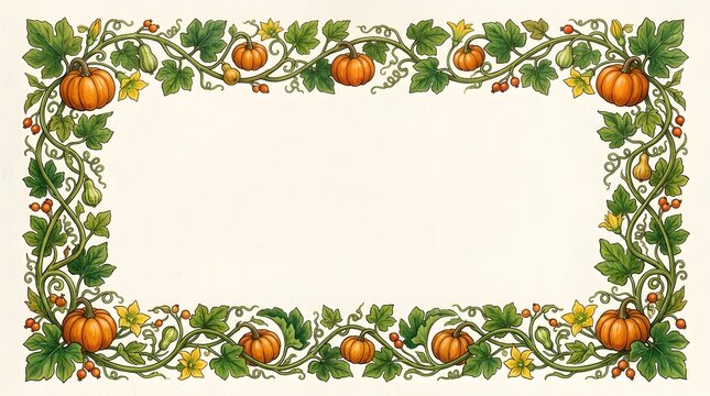 Halloween Pumpkin and Autumn Leaf Border