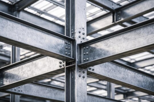 Steel Framework Intersection in a Modern Building Structure with Industrial Design