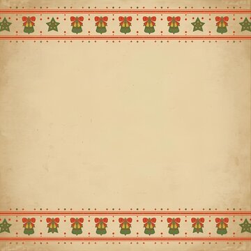 Vintage Christmas Border Background With Bells Bows and Stars on Aged Paper