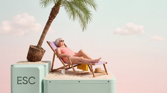 ESC escape key with deck chair palm tree and beach vacation