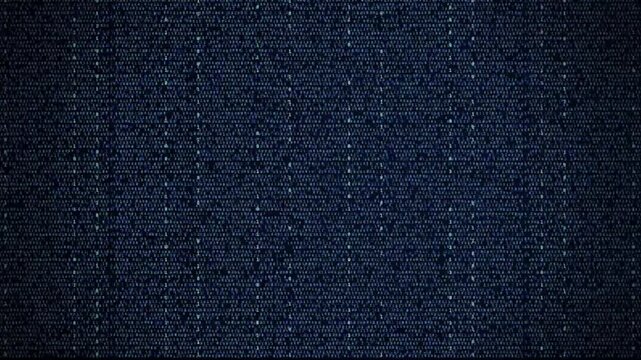 Binary code matrix glowing blue across dark digital space with scattered light particles