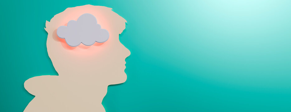 Silhouette of a person's head with a cloud inside representing mental fog