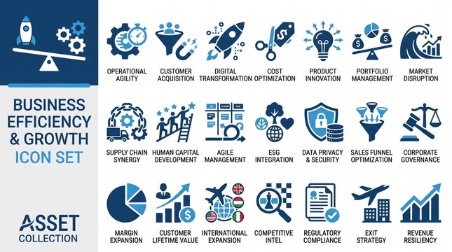 Business Leverage Icon Set | Corporate Strategy, Finance, Growth & M&A