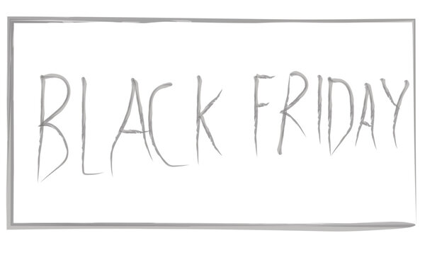 Black friday hand-drawn text inside a rectangular frame with transparent background