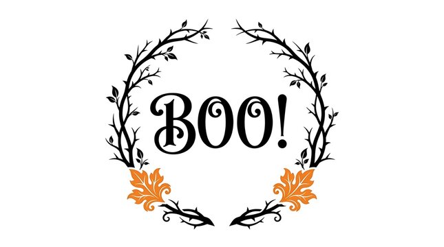 Watercolor halloween illustration featuring a skull surrounded by branches and pumpkins