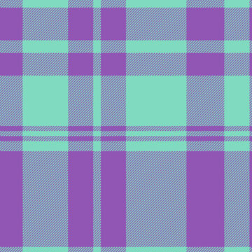 Figure check fabric seamless, basic tartan pattern background. Scotland texture plaid vector textile in violet and teal colors.