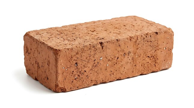 A single red clay brick isolated on a white background.
