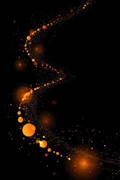 Golden particles swirl and dance on a dark, starry background