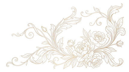Naklejka premium Elegant gold floral ornament with roses and acanthus leaves, vintage baroque style decorative element for wedding invitations or luxury stationery design