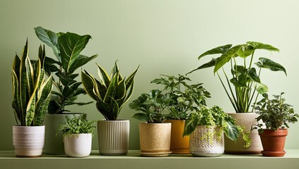 Fototapeta premium A collection of various potted houseplants on a shelf