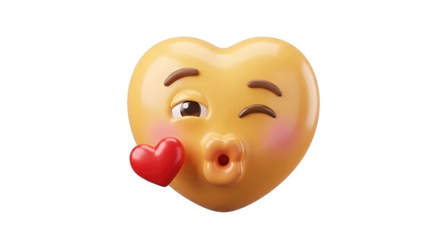 A charming playful emoji winks and blows a kiss expressing affection and lightheartedness with a heart