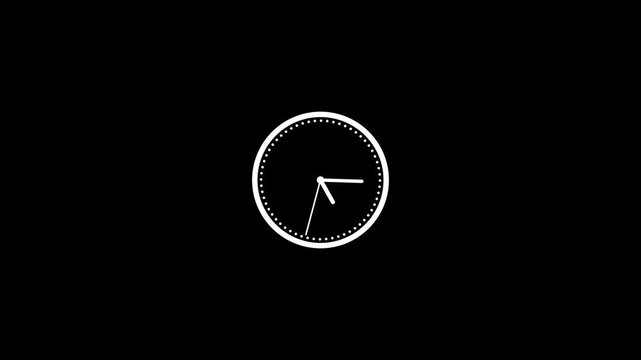 Classic analog clock ticking animation on chroma key black background with alpha channel. A white analog wall clock icon animation.