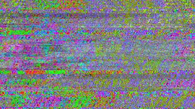 Digital screen interference with multicolored distortion and corrupted image artifacts