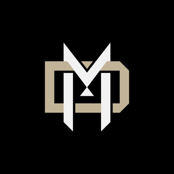 Luxury initial letters MD and DM monogram logo design with modern geometric style and gold accent