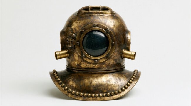 Classic bronze and brass deep sea diving helmet front view