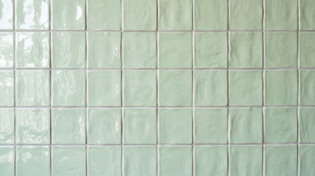Ultra-sharp full-frame photograph of pale green glazed ceramic tile surface with handmade undulations and tiny pinholes