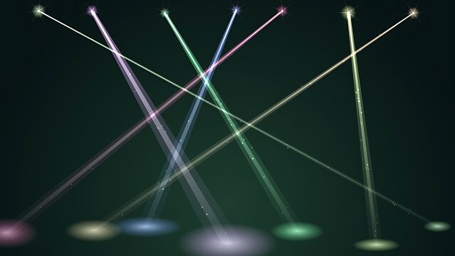 Dynamic colorful laser beam network shooting across dark environment with glowing floor projections colorful abstract background illumination lighting spectrum technology laserlight luminous