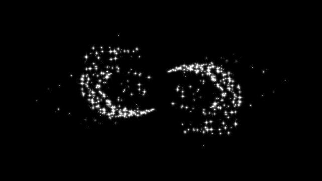 Stars shine effect shimmering doodle spark, glowing white stars, shimmer particle motion. Shimmering Starlight Dust Line, sparkles glitter line stars on black screen. glitter star 4k video.