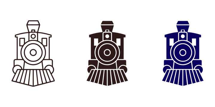 Steam Locomotive Vector Icon Collection with Black and Colorful Vintage Train Designs