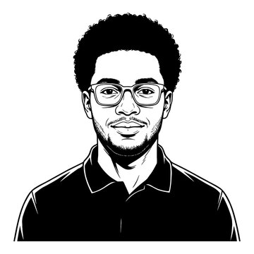 Black Casual Avatar, Black man portrait with glasses and afro hair outline style