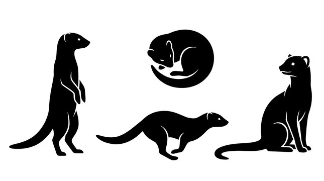 Black silhouettes of ferrets and meerkats in different poses.