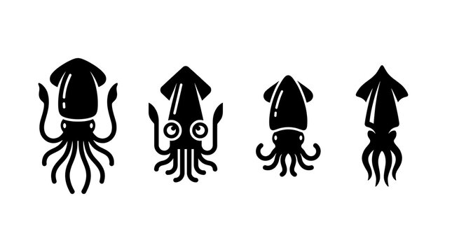 Black squid and octopus silhouettes on white background.