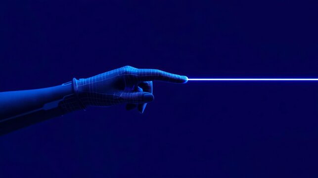 Glowing hand emits a bright, thin laser beam