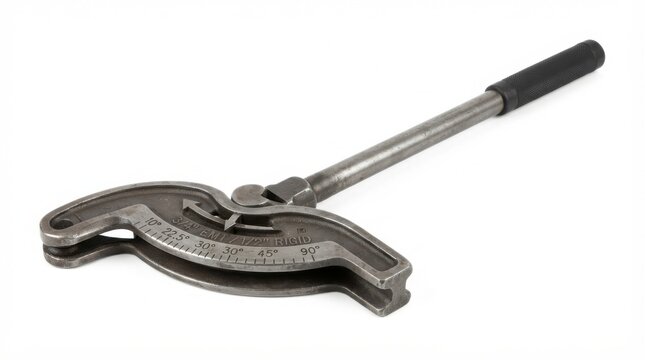 Heavy duty metal conduit bender tool for electrical wiring construction work isolated on white