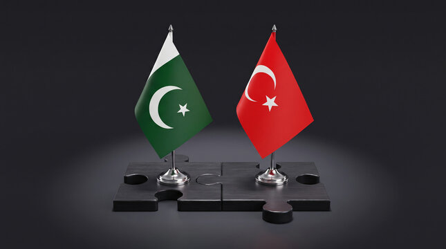Pakistan And Turkey Miniature Flags On Connecting Puzzle Pieces Symbolizing Diplomacy