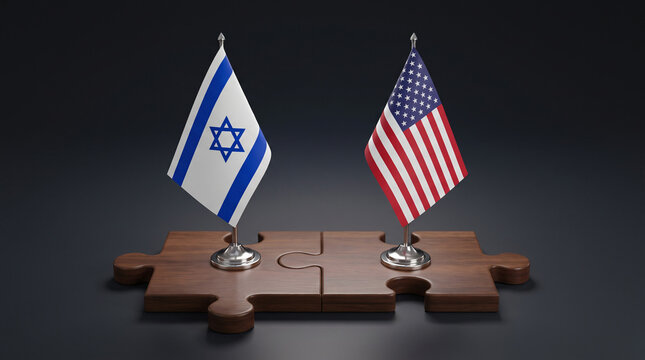 USA And Israel Miniature Flags On Connecting Puzzle Pieces Symbolizing Diplomacy