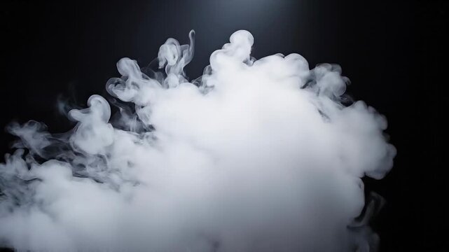 Thick white smoke cloud on black background with dramatic lighting and soft texture