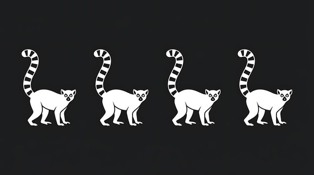 Lemur silhouettes in various poses on black background