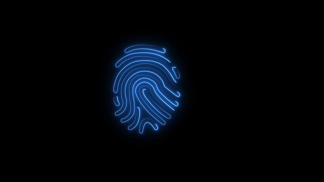 Neon fingerprint icon brown cyan color glowing animated. Set fingerprint scanning icon sign video, finger print fingerprint lock secure security ,