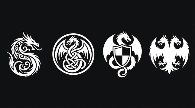 White dragon emblem silhouettes on a dark background.