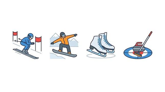 Winter sports and cold weather activity icons.