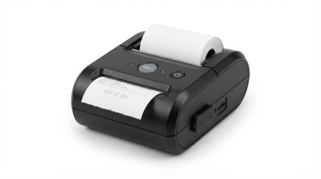 Compact thermal printer with receipt paper and power button