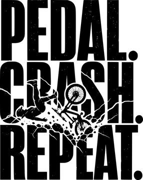 Mountain Bike Crash Illustration with Motivational Cycling Quote Typography