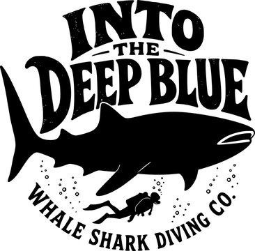 Vintage Whale Shark Diving Company logo featuring a scuba diver and bold typography.