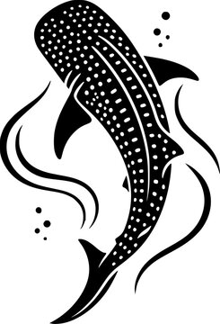 Stylized whale shark silhouette with dotted patterns and artistic water wave accents
