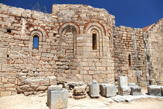 Acropolis of Lindos with the Temple of Athena Lindia, preserved monuments of Greek history, Rhodes island.