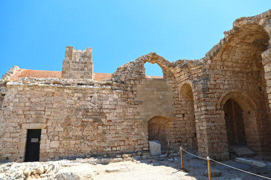 Acropolis of Lindos with the Temple of Athena Lindia, preserved monuments of Greek history, Rhodes island.