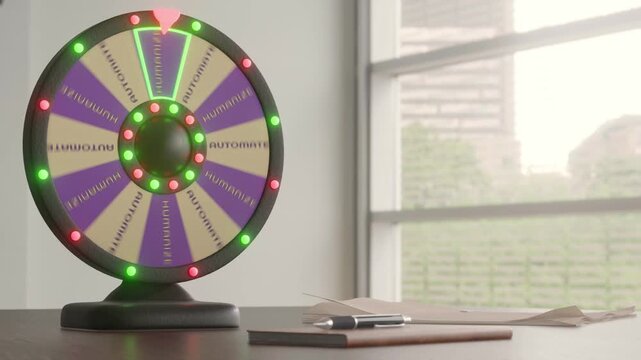 Spinning prize wheel with "Humanize" and "Automate" options